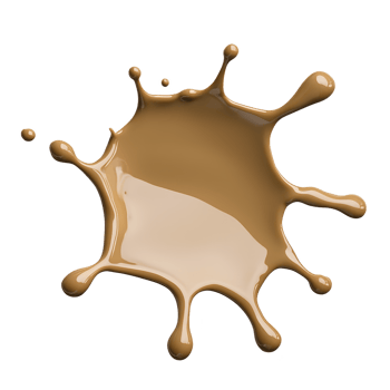 Splash of brown liquid with droplets radiating outward, resembling paint or coffee spill, isolated on transparency background. glossy texture and dynamic shape create sense of motion png
