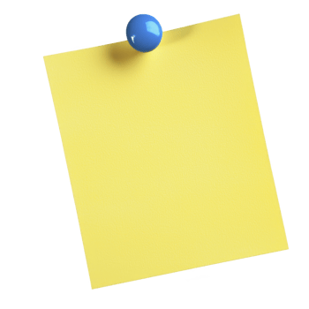 Yellow sticky note is pinned with blue pushpin, casting shadow on transparency background. note is blank, offering space for reminders or messages png