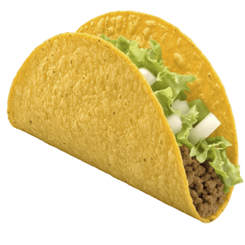 Crunchy taco shell filled with seasoned ground beef, fresh lettuce, and chopped onions, creating delicious and satisfying meal png