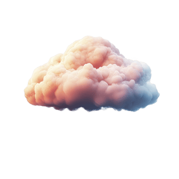 Fluffy cloud with gradient of soft pink and blue hues floats against transparent background, evoking sense of calm and serenity png
