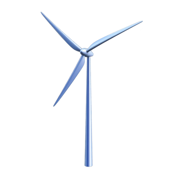 Sleek, modern wind turbine with three blades stands against clear background, symbolizing renewable energy and sustainability. turbine design is efficient and elegant png