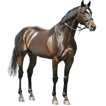 Majestic brown horse stands gracefully, showcasing its shiny coat and strong build. horse wears bridle and exudes calm and noble presence, highlighting its elegance and strength png