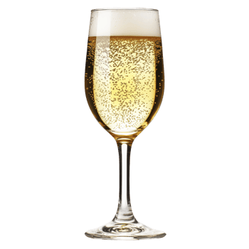 Tall, elegant champagne flute filled with sparkling golden champagne, showcasing lively effervescence and topped with frothy head, perfect for celebrations png