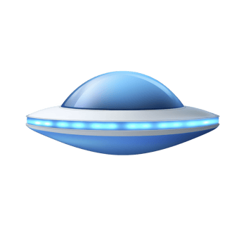 Shiny blue and white UFO with glowing lights hovers against transparent background, evoking sense of mystery and futuristic technology png