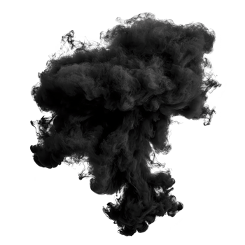 Dark, billowing cloud of smoke with textured appearance, resembling dramatic explosion or fire effect, isolated on transparent background png