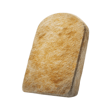 Slice of toasted bread with golden brown crust is shown, angled slightly. texture appears crispy and inviting, perfect for breakfast or snack png
