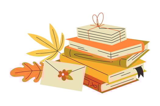 autumn books and leaves stack vector