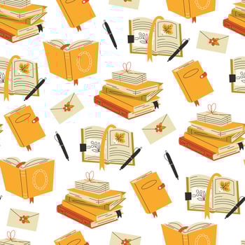 Pattern of books and stationery items vector
