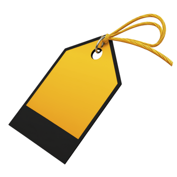 Yellow and black price tag with string for attachment, isolated on transparency background, perfect for retail or sale promotions png