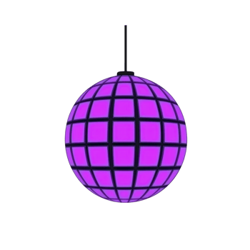 Vibrant purple disco ball with grid pattern hangs against plain background, evoking lively party atmosphere png