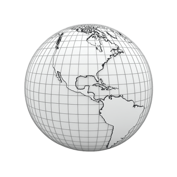 Monochrome wireframe globe showing continents with grid lines, representing digital or conceptual world map. design is minimalistic and focuses on Americas png