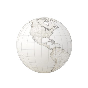 Detailed globe illustration showing North and South America with grid lines and neutral color scheme. map highlights geographical boundaries and topographical features png
