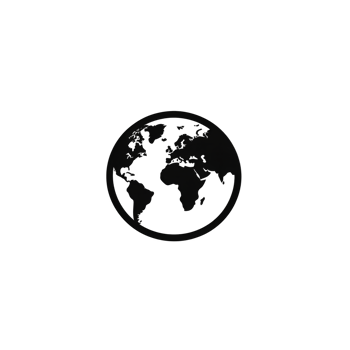 This features simple black and white illustration of globe, showcasing continents minimalist style. design is centered plain background, emphasizing earth shape.globe illustration black and white png