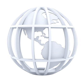 3D white globe sculpture with grid lines represents Earth, focusing on Americas. minimalist design emphasizes global connectivity and modern aesthetics png