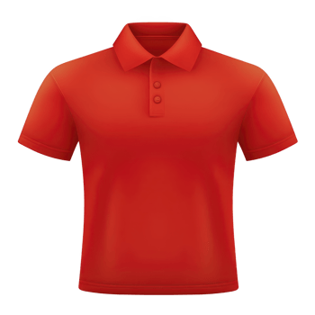 Vibrant red polo shirt with classic collar and button placket, perfect for casual or semi formal occasions. short sleeves and simple design offer versatile wardrobe staple png