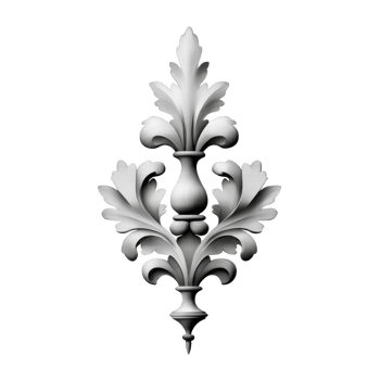 Ornate, symmetrical silver ornament with intricate leaf patterns and central vase like structure, showcasing elegant design and craftsmanship png