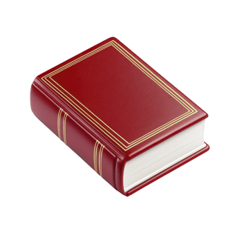 Closed red book with gold bordered cover and spine lies on transparency background, symbolizing knowledge and learning. book classic design evokes sense of tradition and wisdom png