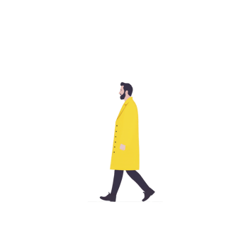 Man in yellow coat walks confidently, showcasing minimalist style against transparency background. simplicity and bold color create striking visual impact png