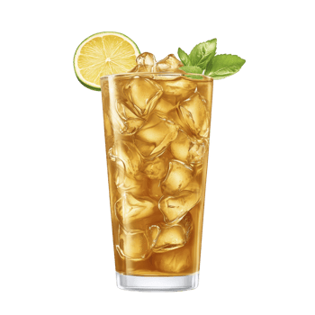 Refreshing glass of iced tea with ice cubes, garnished with lime slice and fresh mint leaves, perfect for hot day png