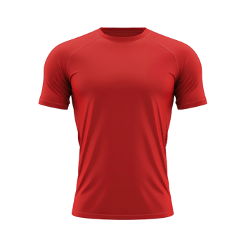 Vibrant red athletic t shirt with short sleeves and crew neck, designed for comfort and performance. shirt features sleek, modern fit suitable for sports or casual wear png