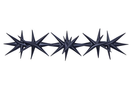 Row of sharp, metallic spikes arranged in linear pattern, resembling futuristic or abstract design element. spikes are dark and glossy, creating striking visual effect png