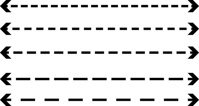 Long straight dashed line double arrow set. Semicircular curved thin. long double ended arrow. presentation and education. Straight long arrow vector