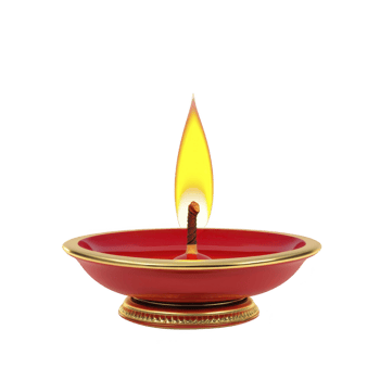 Red decorative oil lamp with bright flame, often used in cultural and religious celebrations, symbolizes warmth and spirituality. lamp intricate design adds elegance png