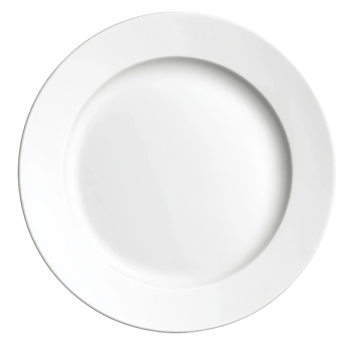 Plain white ceramic plate with glossy finish, perfect for serving meals or as decorative piece in minimalist kitchen setting png