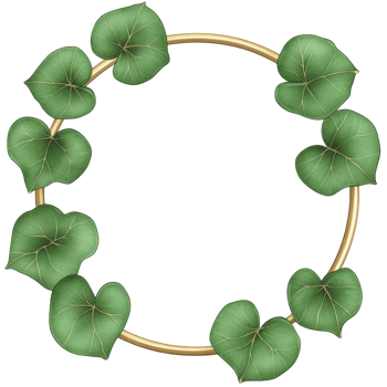 Circular gold frame adorned with green leaves creates natural and elegant design, perfect for invitations or decorative purposes. lush foliage adds touch of freshness and sophistication png
