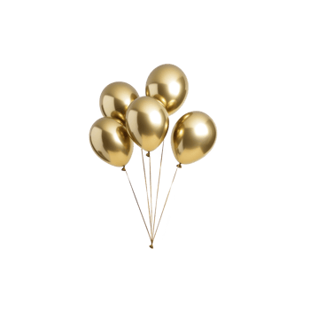 Shiny gold balloons clustered together create festive and elegant atmosphere, perfect for celebrations and parties. metallic finish adds touch of luxury and sophistication png