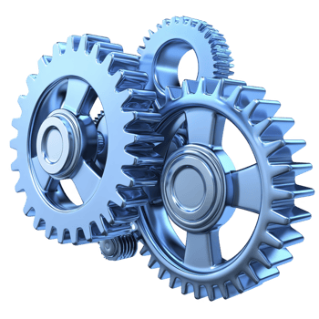 Three interlocking metallic gears in shiny blue finish symbolize teamwork and mechanical precision. gears are intricately designed, showcasing engineering excellence and industrial strength png