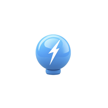 Blue sphere with white lightning bolt symbol in center, representing energy and power. glossy surface reflects light, giving it modern and dynamic appearance png