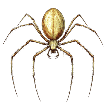Detailed illustration of spider with large, round abdomen and long, slender legs, showcasing intricate patterns and textures. spider body is mix of earthy tones, giving it realistic appearance png