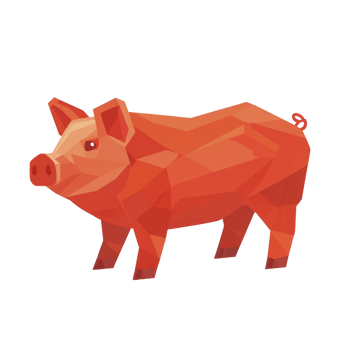 Geometric illustration of pig in vibrant shades of orange and red, showcasing modern and artistic style. polygonal design gives pig unique and abstract appearance png