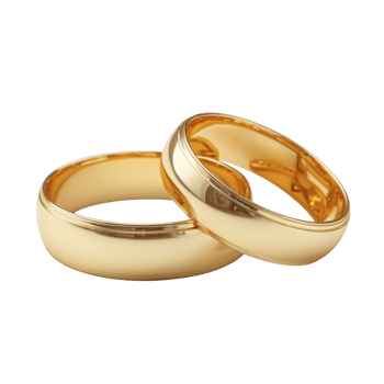 Two elegant gold wedding bands are intertwined, symbolizing love and commitment. polished surface reflects light beautifully, adding touch of sophistication png