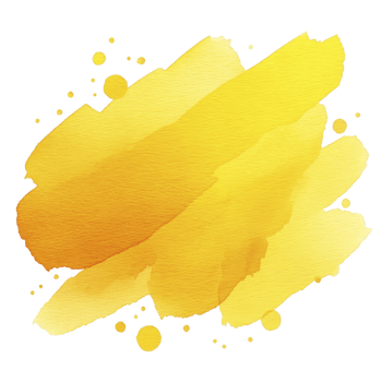 Vibrant yellow watercolor splash with textured brush strokes and scattered dots creates lively and artistic background. Perfect for creative projects and design elements png
