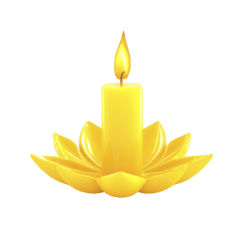 Glowing yellow candle is surrounded by lotus petals, creating serene and peaceful ambiance. candle flame flickers gently, symbolizing tranquility and meditation png
