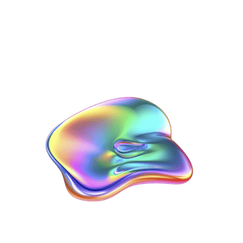 Vibrant, abstract 3D shape with smooth, fluid form and rainbow gradient surface, resembling liquid metal or iridescent blob, set against plain background png