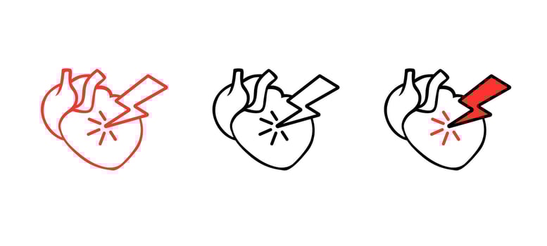 Heart icon trio with lightning bolt symbol indicating shock or intense emotion vector