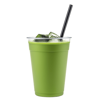 Refreshing green iced drink in plastic cup with black straw, perfect for hot day. vibrant color and ice cubes make it look cool and inviting png