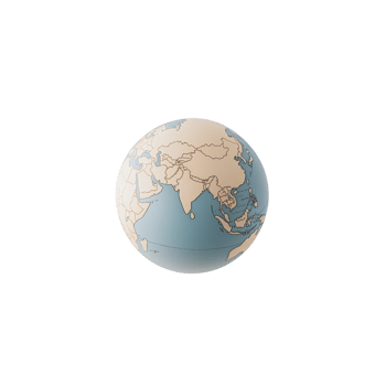 Globe displaying map of Asia, highlighting countries with clear borders and muted color palette. globe is set against plain background, emphasizing its spherical shape png