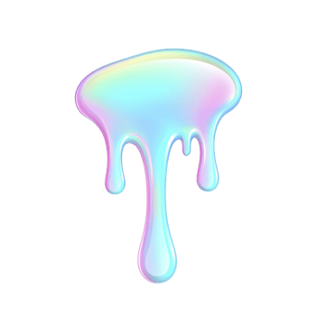 Vibrant, iridescent liquid droplet with glossy, dripping effect against transparent background, showcasing blend of pastel colors png