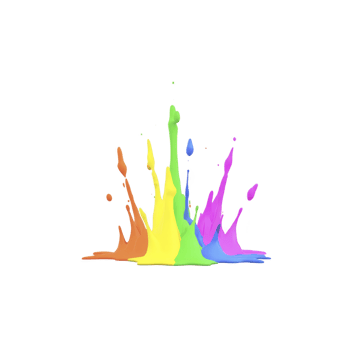 Vibrant splash of colorful paint in mid air, featuring shades of orange, yellow, green, blue, and purple, creating dynamic and energetic visual effect png