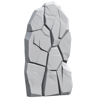 Tall, abstract stone sculpture with geometric facets and rough texture stands upright, resembling modern art piece. monochromatic gray color adds minimalist and contemporary feel png