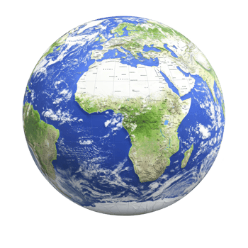 Detailed view of Earth showcasing continents, oceans, and cloud formations. image highlights Africa, Europe, and parts of Asia, emphasizing planet natural beauty and diversity png