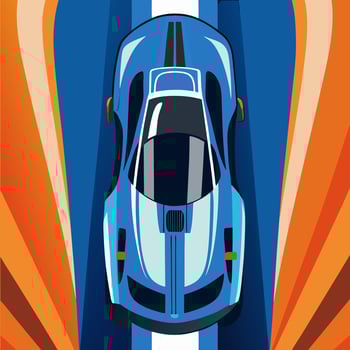 Blue Sports Car Top View, Racing Track Design vector