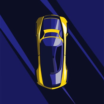 Top View Yellow Sports Car Night Drive Illustration vector