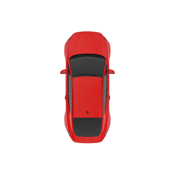 Aerial view of sleek red car with black roof, showcasing modern and sporty design. vibrant color and streamlined shape emphasize speed and style png
