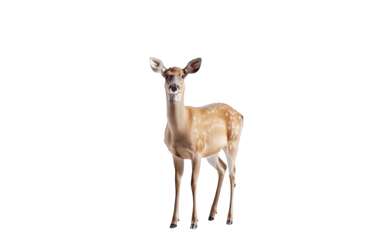Young deer with spotted coat stands gracefully against transparency background, showcasing its delicate features and alert expression png