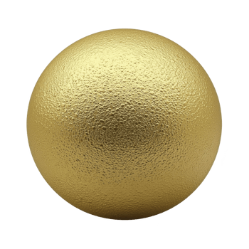 Textured golden sphere with metallic finish, reflecting light and creating luxurious appearance. surface is covered in small, uniform bumps, adding depth and interest png